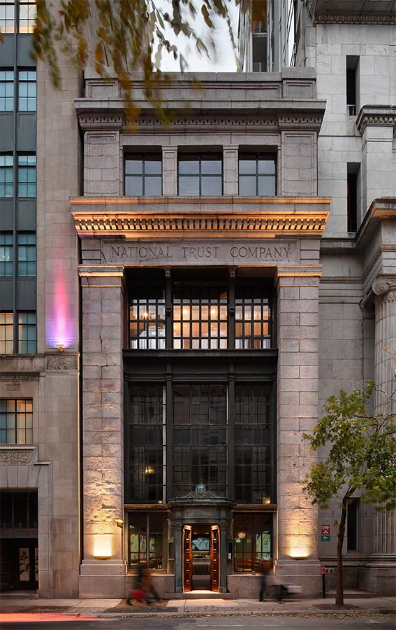 SonoLux hotel building façade in Old Montreal