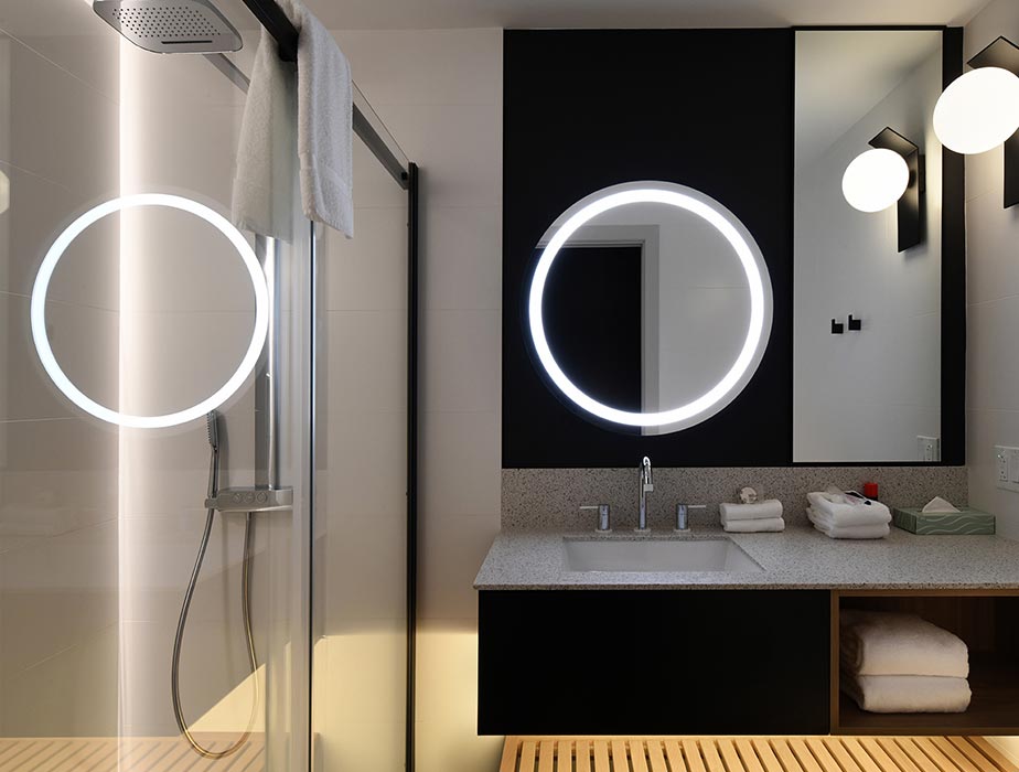 SonoLux hotel room bathroom